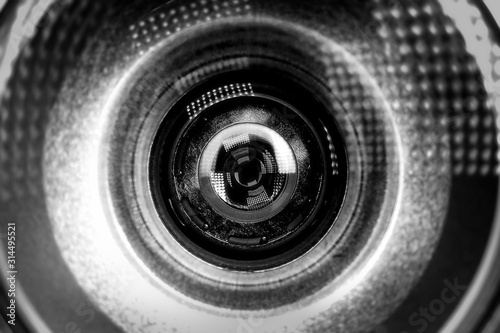Cuadros en Lienzo Security camera lens on a blue background for conceptual design