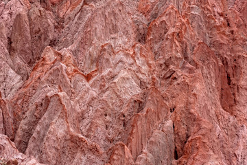 landscape of red earth formations in quebrada de las conchas, salta, northern of argentina
