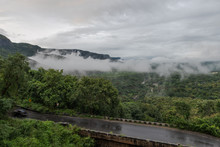 View Over Kerala Rainforest On Cloudy, Overcast Day In The Monsoon Season