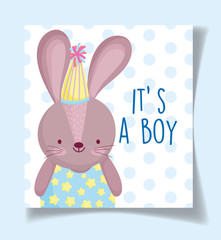 Canvas Print - boy or girl, gender reveal its a boy cute rabbit with party hat decoration card