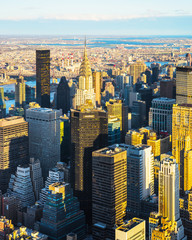 Wall Mural - Panoramic view on Midtown district of Manhattan in New York, NYC. East river and Queensboro Bridge in Long Island City. Skyline, USA. American architecture building. Aerial Panorama of Metropolis.