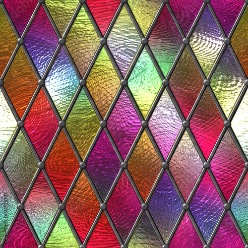 Naklejka na meble Stained glass seamless texture, colored glass with rhombus pattern for window, 3d illustration