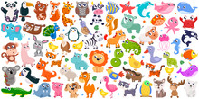 Big Set Of Cute Cartoon Animals. Vector Illustration.