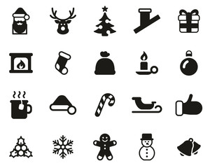  Christmas Holiday & Tradition Icons Black & White Set Big