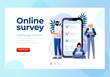 online survey vector illustration concept, people filling online survey form on gadgets, to do list paper note. Can use for landing page template, ui, web, homepage, poster, banner, flyer