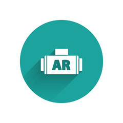 White Ar, augmented reality icon isolated with long shadow. Green circle button. Vector Illustration