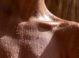 Fototapeta Na ścianę - drops of sweat on tanned skin, close-up
