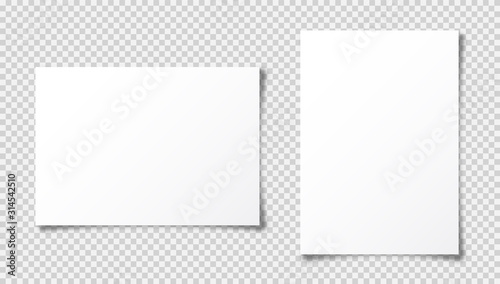 Fotomural Realistic blank paper sheet with shadow in A4 format isolated on transparent checkered background