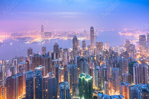 Hong Kong skyline view from Victoria peak before sunrise. Wallpaper Mural