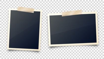 realistic blank photo card frame, film set. retro vintage photograph with adhesive tape. digital sna