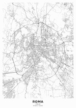 Rome City Map Poster. Detailed Map Of Rome (Italy). Transport System Of The City. Includes Properly Grouped Map Features (water Objects, Railroads, Roads Etc).