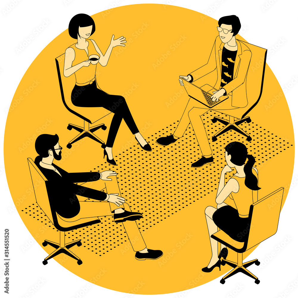 Flat design isometric vector concept for group therapy session. sitting ...