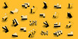 Flat design black an yellow retro comic style isometric arrow icon set.
