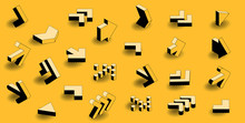 Flat Design Black An Yellow Retro Comic Style Isometric Arrow Icon Set.