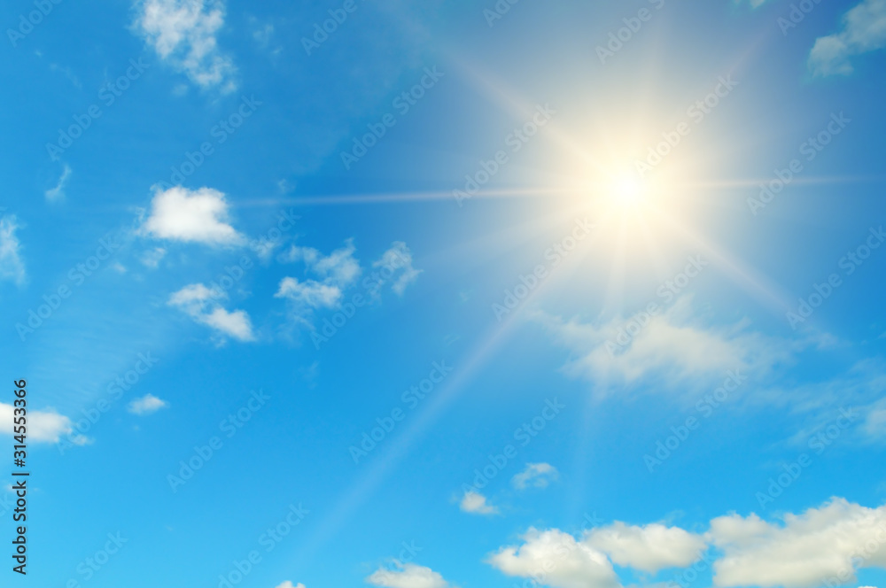 Blue sky. Bright midday sun illuminates the space. - obrazy, fototapety, plakaty 