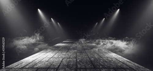 Cuadros en Lienzo Smoke Myst Dark Spotlight Catwalk White Dance Floor Club Neon Lasers Fog Empty G
