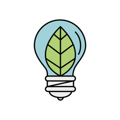 Sticker - saving bulb with leaf ecology icon vector illustration design