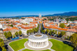 Zagreb, capital of Croatia, city center aerial from drone, art gallery and cathedral view