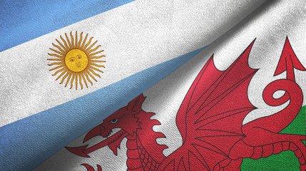 Argentina and Wales two flags textile cloth, fabric texture