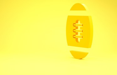 Poster - Yellow American Football ball icon isolated on yellow background. Rugby ball icon. Team sport game symbol. Minimalism concept. 3d illustration 3D render