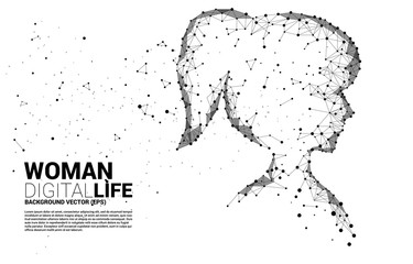 Poster - Vector silhouette of woman head from dot connect line polygon . Concept background human future and technology