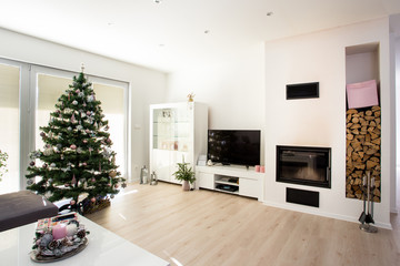 modern living room with fireplace