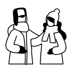 Wall Mural - couple of people with winter clothes on white background