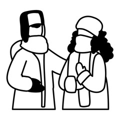 Wall Mural - couple of people with winter clothes on white background