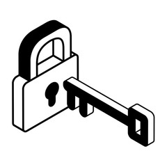 Poster - security padlock with key on white background