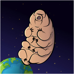 cartoon vector illustration of a tardigrade in space