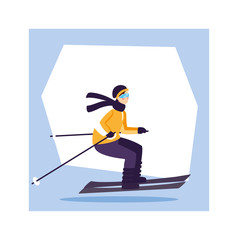 Sticker - man with mountain ski, extreme winter sport