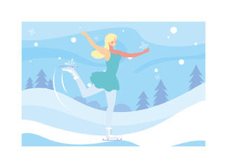 Wall Mural - woman practicing figure skating , ice sport