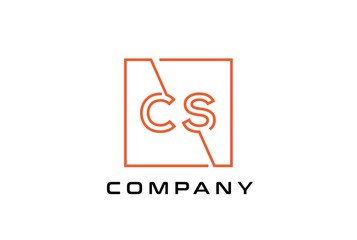 Wall Mural - orange square initial letter cs line logo design vector graphic