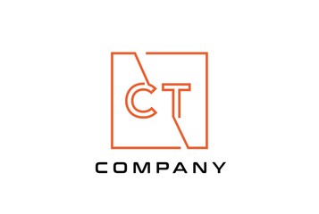 Wall Mural - Orange square initial letter CT line logo design vector graphic