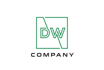 Wall Mural - Green square initial letter DW line logo design vector graphic