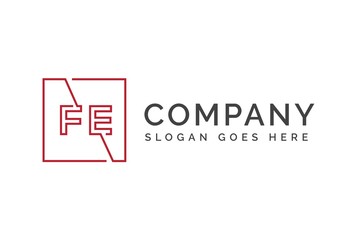 Wall Mural - Red square initial letter FE line logo design vector graphic