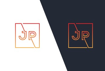 Sticker - Red yellow gradient square initial letter JP line logo design vector graphic