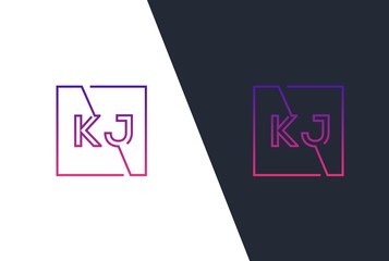 Wall Mural - Purple gradient square initial letter KJ line logo design vector graphic