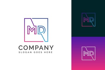 Wall Mural - purple blue gradient square initial letter md line logo design vector graphic
