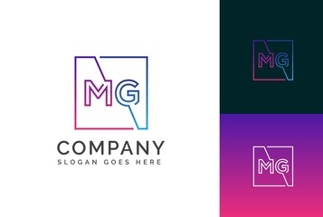 Wall Mural - Purple blue gradient square initial letter MG line logo design vector graphic