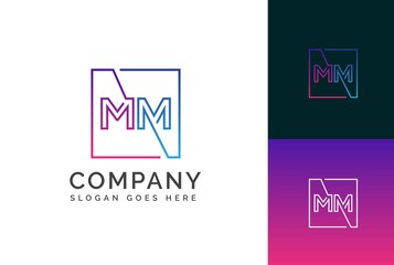 Wall Mural - Purple blue gradient square initial letter MM line logo design vector graphic