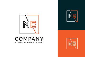 Wall Mural - orange black square initial letter ne line logo design vector graphic