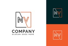 Orange Black Square Initial Letter NV Line Logo Design Vector Graphic