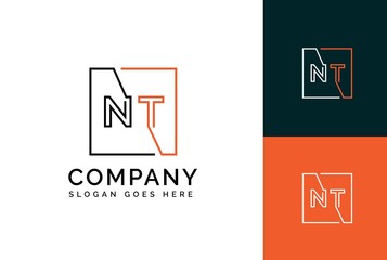 Sticker - Orange black square initial letter NT line logo design vector graphic