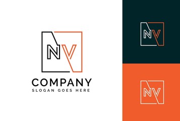 Wall Mural - orange black square initial letter nv line logo design vector graphic
