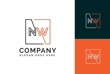 Wall Mural - Orange black square initial letter NW line logo design vector graphic