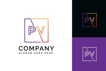 Wall Mural - Purple orange gradient square initial letter PV line logo design vector graphic
