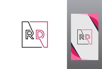 Wall Mural - Pink black square initial letter RD line logo design vector graphic