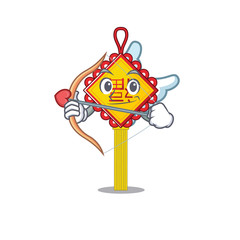 Poster - Romantic chinese knot Cupid cartoon character with arrow and wings