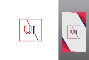 Wall Mural - Red blue square initial letter UI line logo design vector graphic